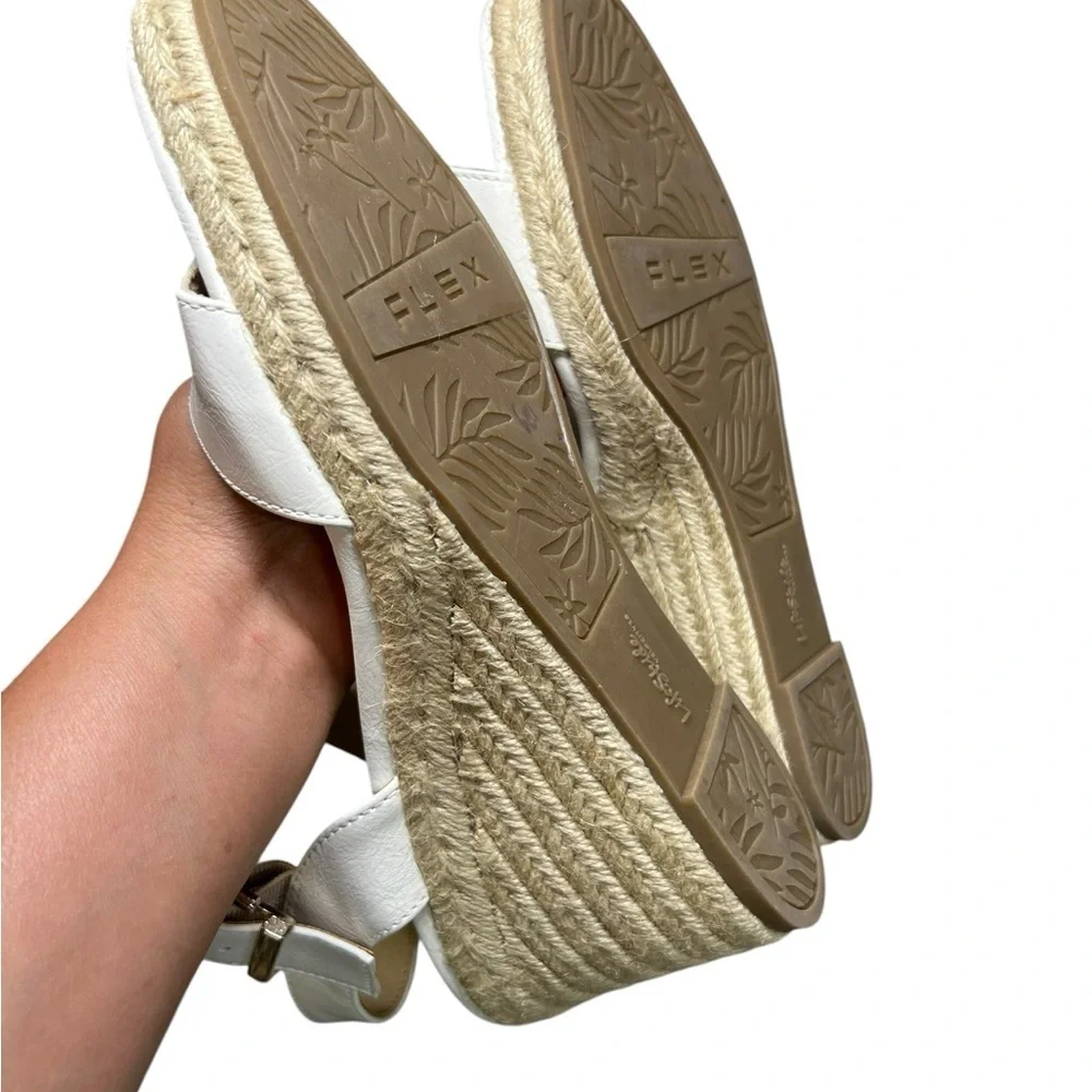 LifeStride Tango Wedge Sandals Comfort Memory Foam Buckle strap Size 9.5 white